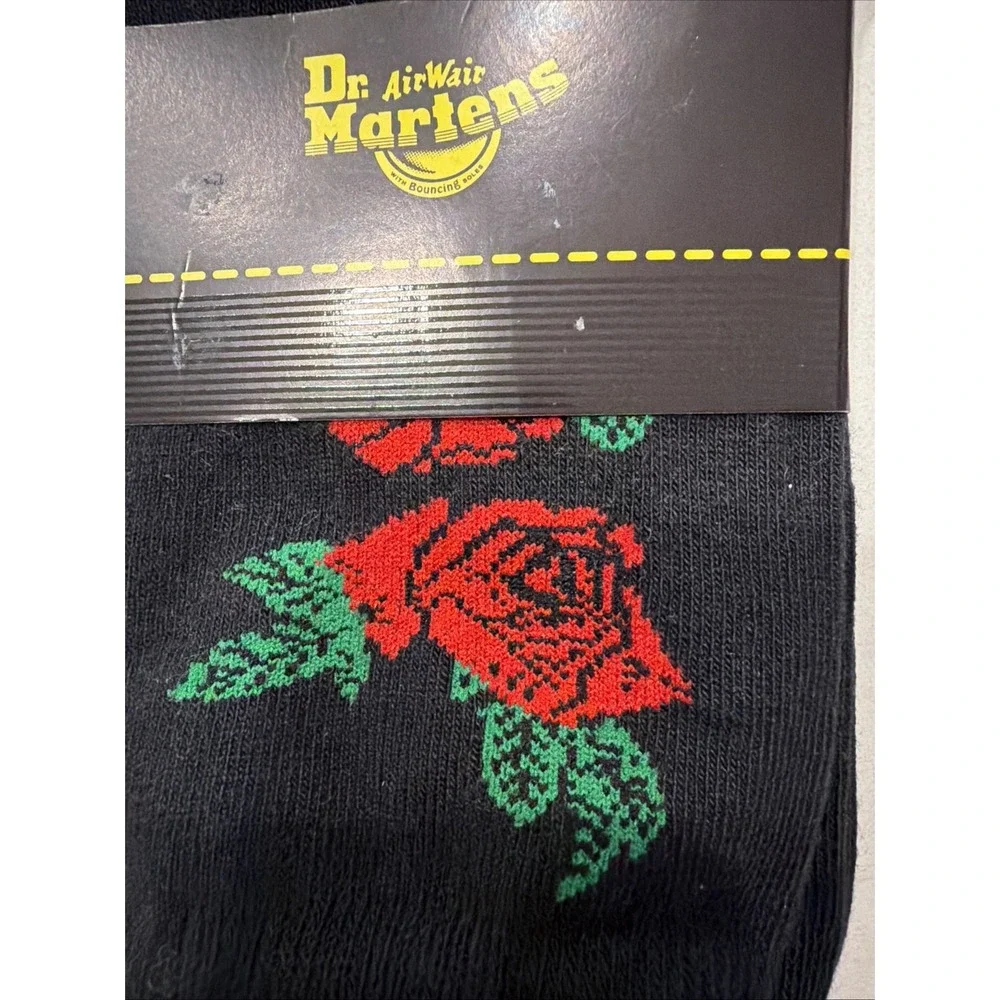 Dr Martens AC929001 Vonda Short Sock Black Rose Floral Cotton Blend M/L NWT
